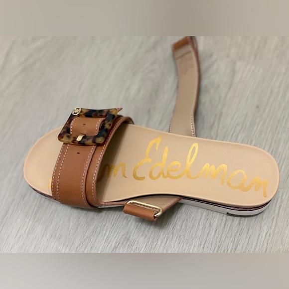 Sam Edelman Brown Leather Slide Sandals Tortoise Buckle Women’s Size 8